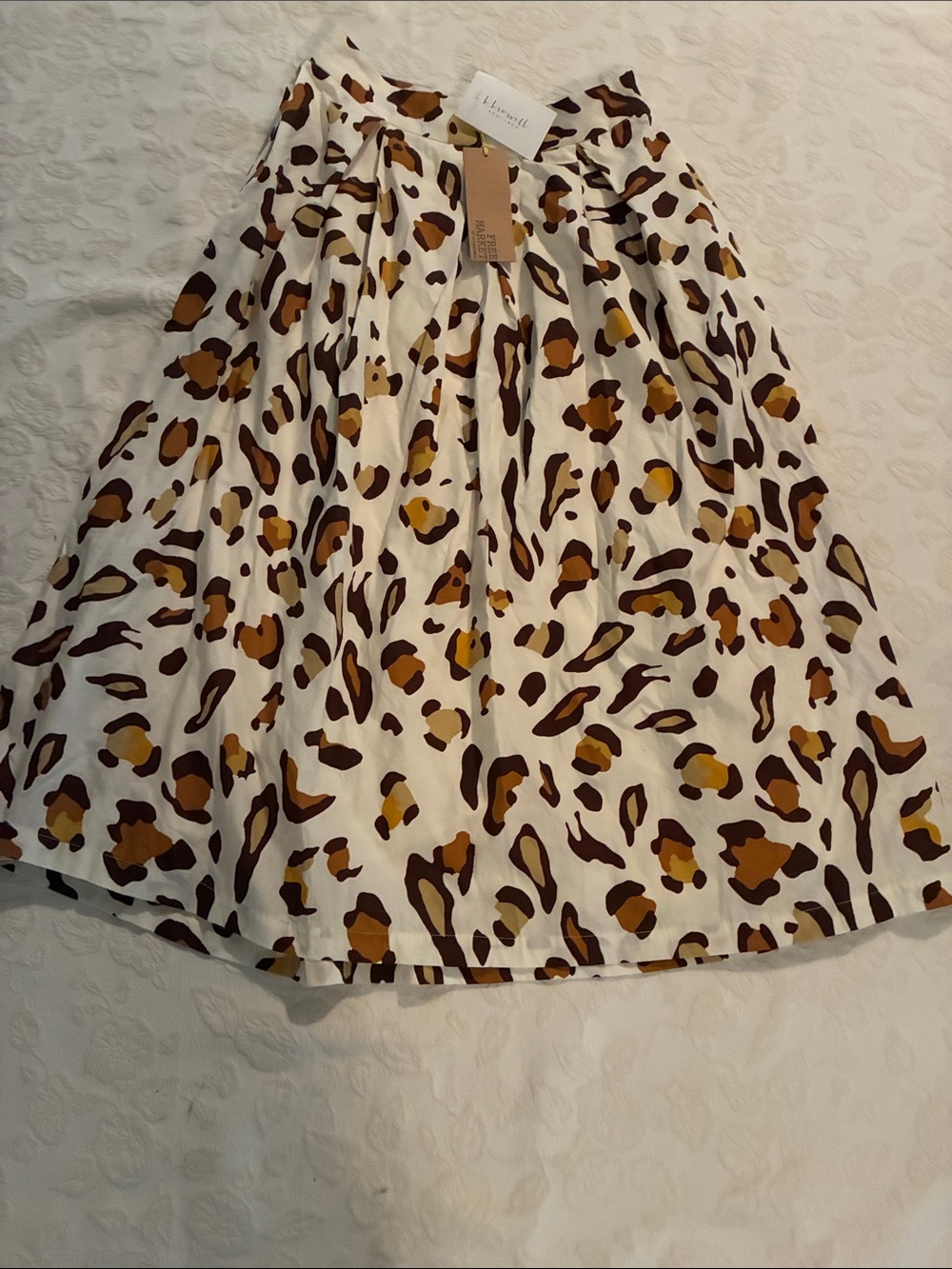 Flying Tomato Leopard Print A-Line Midi Skirt - White, Brown & Mustard
